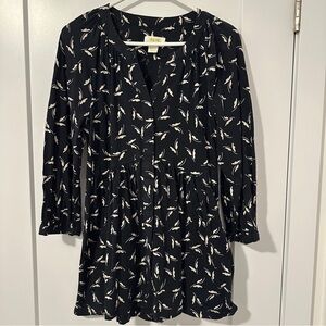 Anthropologie Maeve Winona Babydoll Tunic Black White Leaf Pattern Size Medium